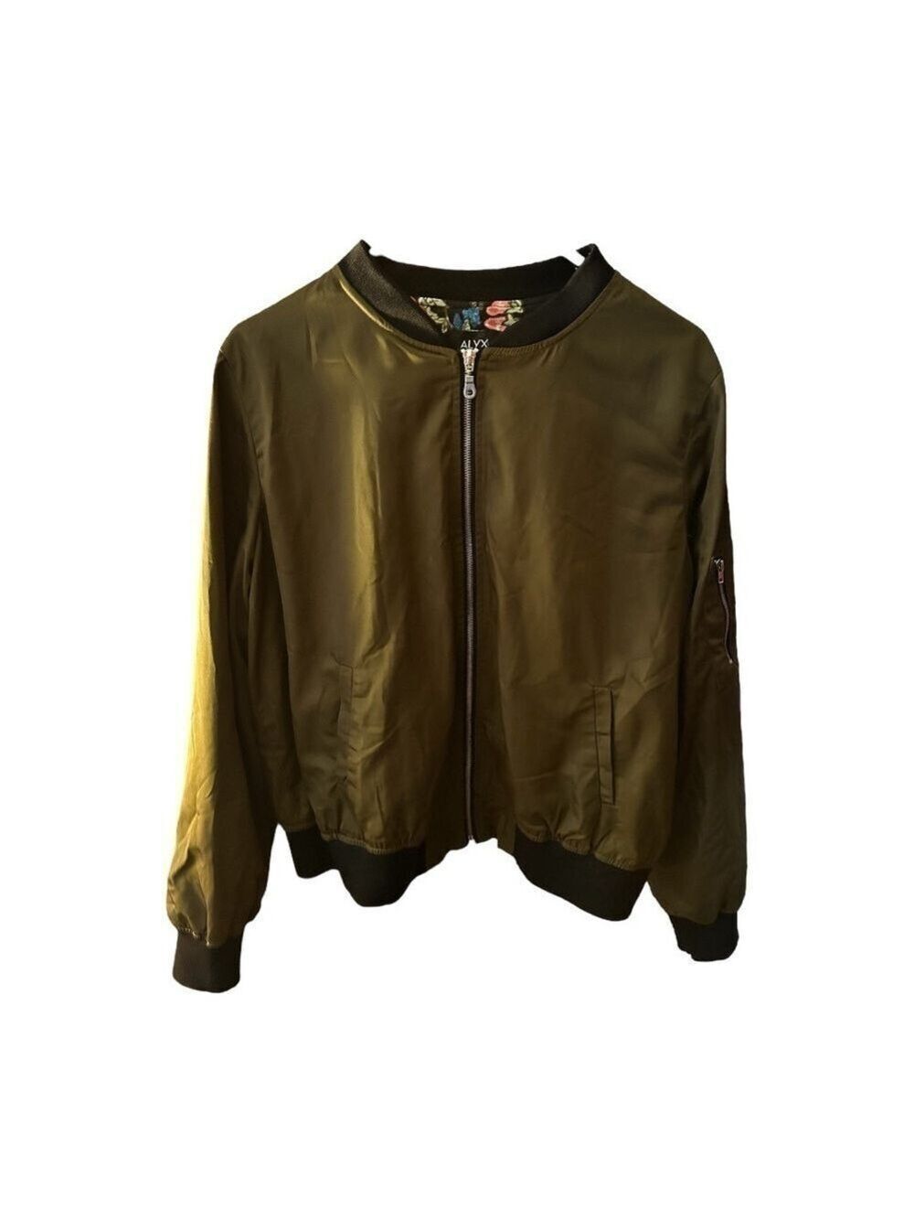 ALYX Satin Olive Green Lined Full Zip Pockets Military Bomber Jacket - Picture 4 of 13